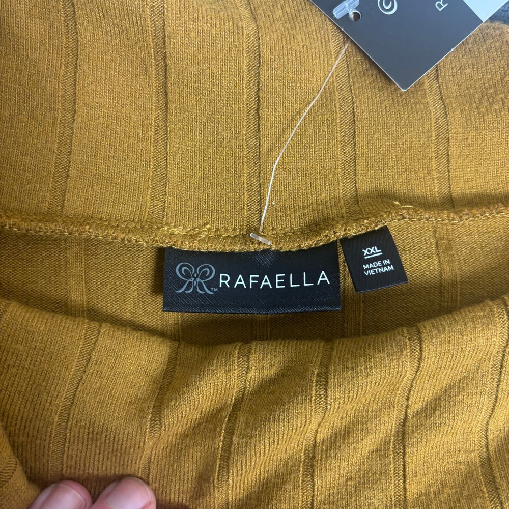 Rafaella Womens XXL Mustard Yellow Ribbed Cowl Neck Button Top RSKFE060 NWT - Picture 3 of 7